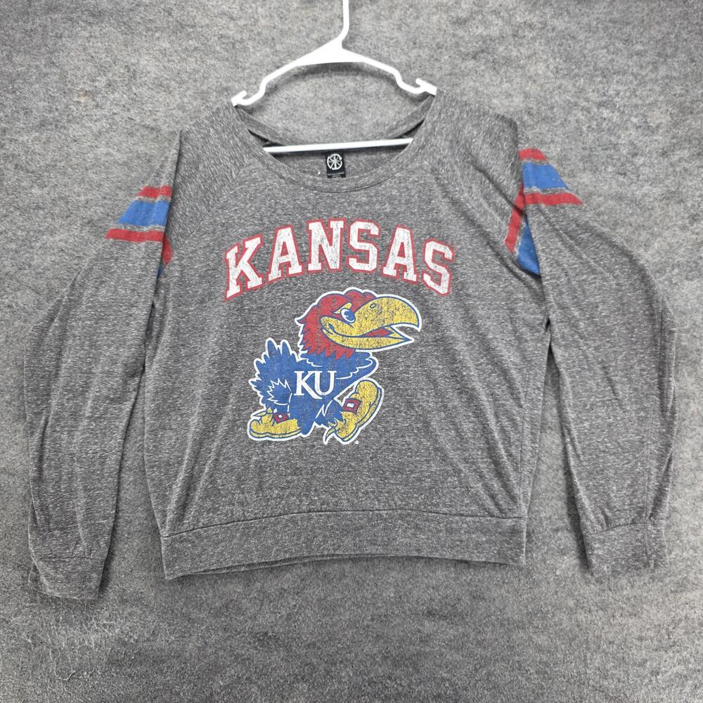 Kansas Jayhawks Sweatshirt Womens XL Gray NCAA Football KU Jayhawk Pullover